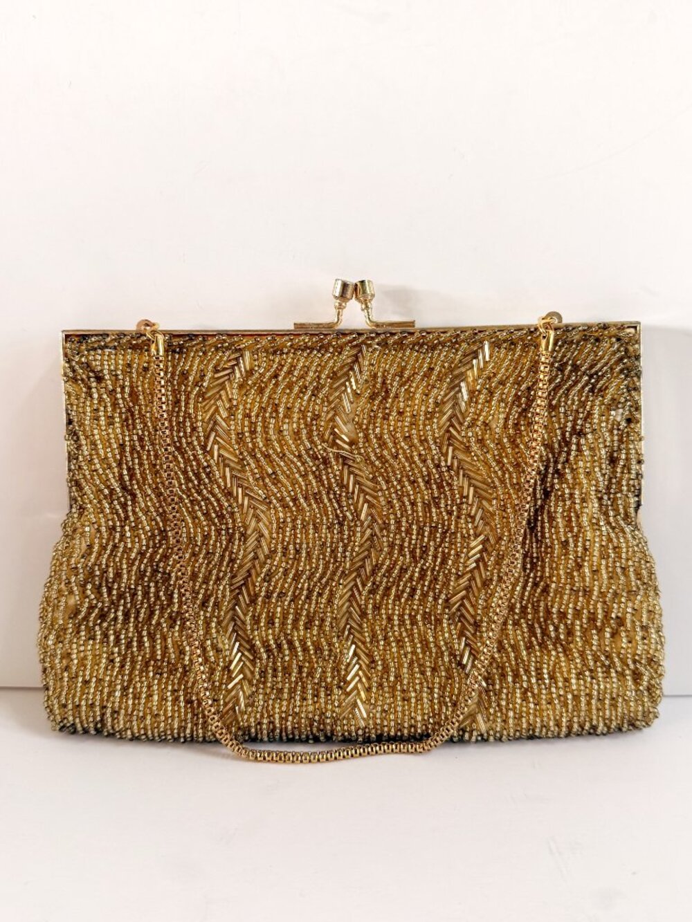 Vintage 1960s Walborg Richere Gold Beaded Evening Bag Hong Kong